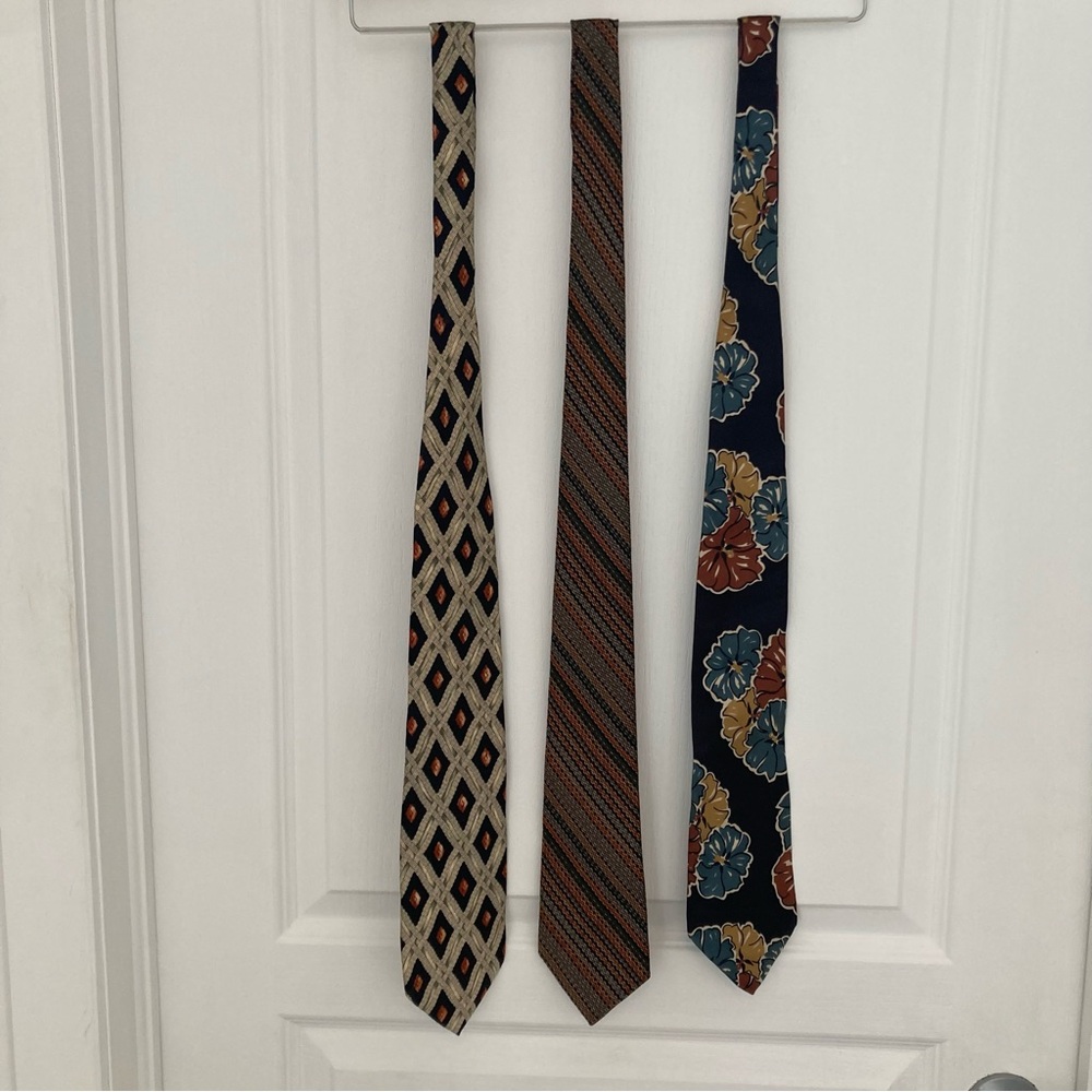 Multiple Men's Tie Set of 3 Beige, Brown, Navy Vintage Retro Look Style